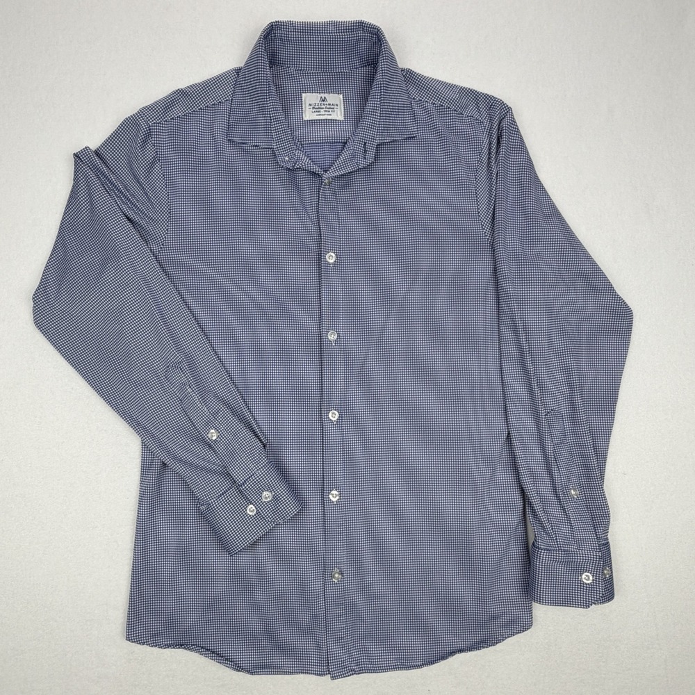 Mizzen + Main Mens Large Trim Fit Gingham Performance Dress Shirt Blue White